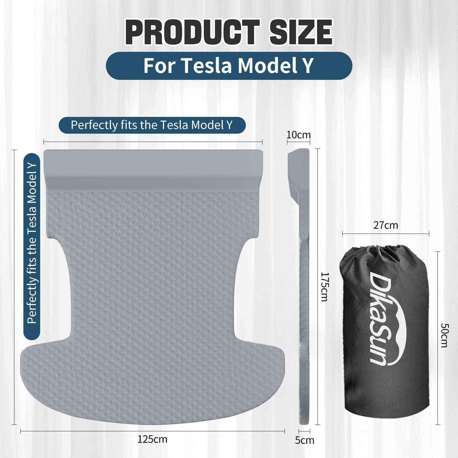 Dikasun Tesla Model Y Grey Self-Inflating Memory Foam Air Mattress SUV Camping