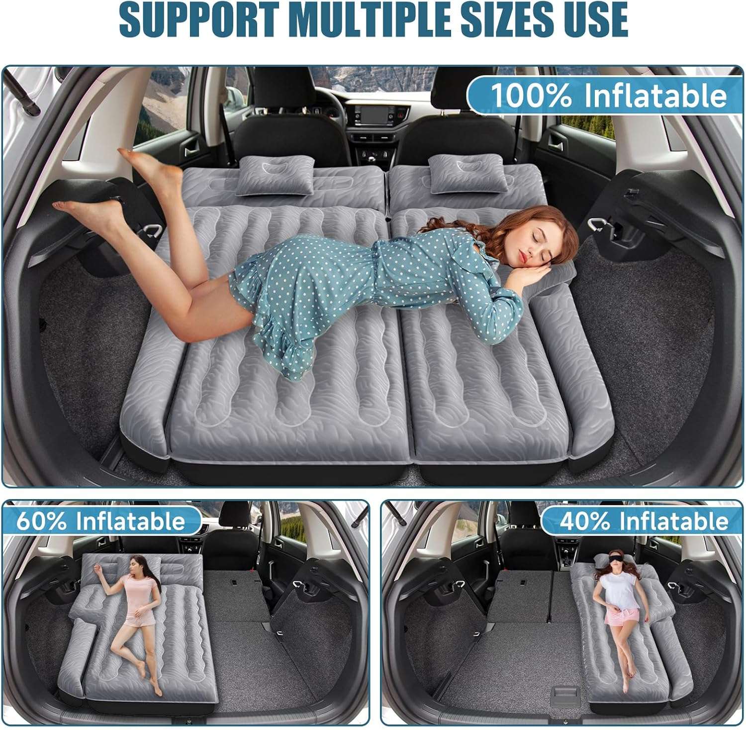 Dikasun 63in SUV Air Mattress Grey PVC Flocking Quick Inflate Camping