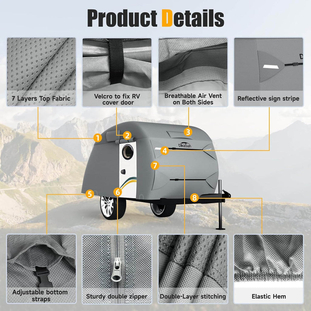 Dikasun Teardrop Trailer Cover 7-Layer Waterproof Camper Protection