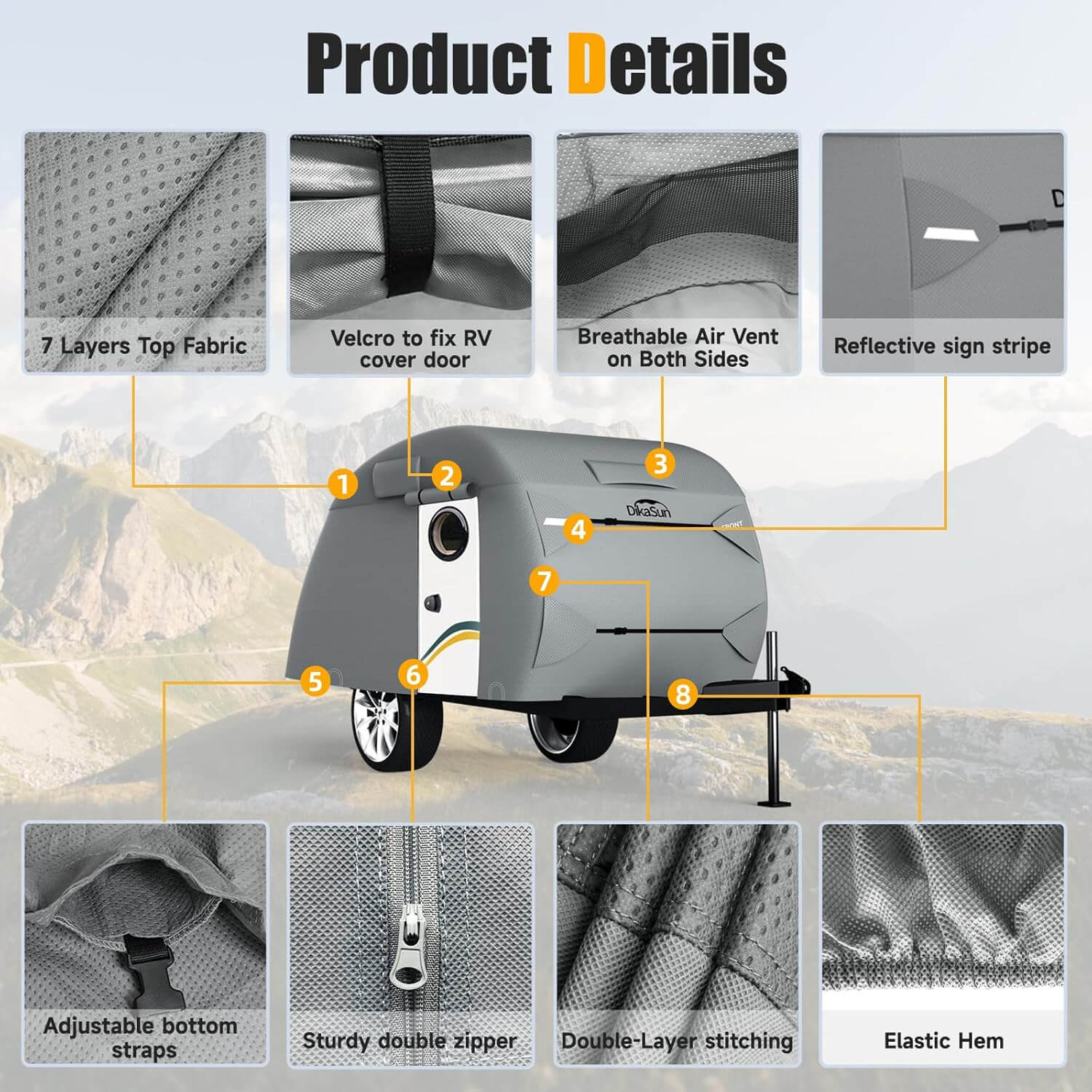 Dikasun Teardrop Trailer Cover 7-Layer Waterproof Camper Protection