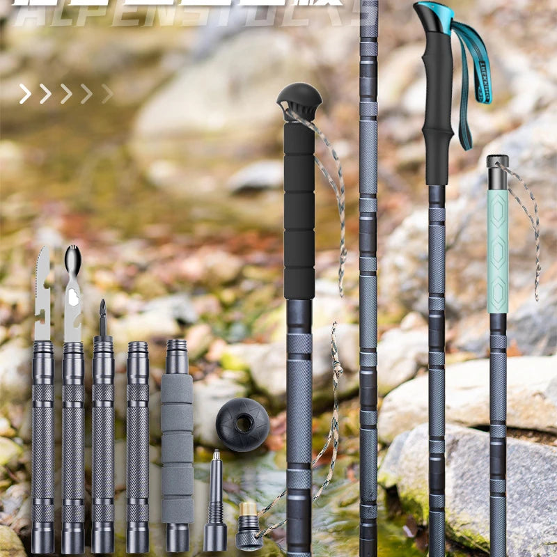 Folding Telescopic Adjustable Tactical Walking Stick Self Defense Hiking