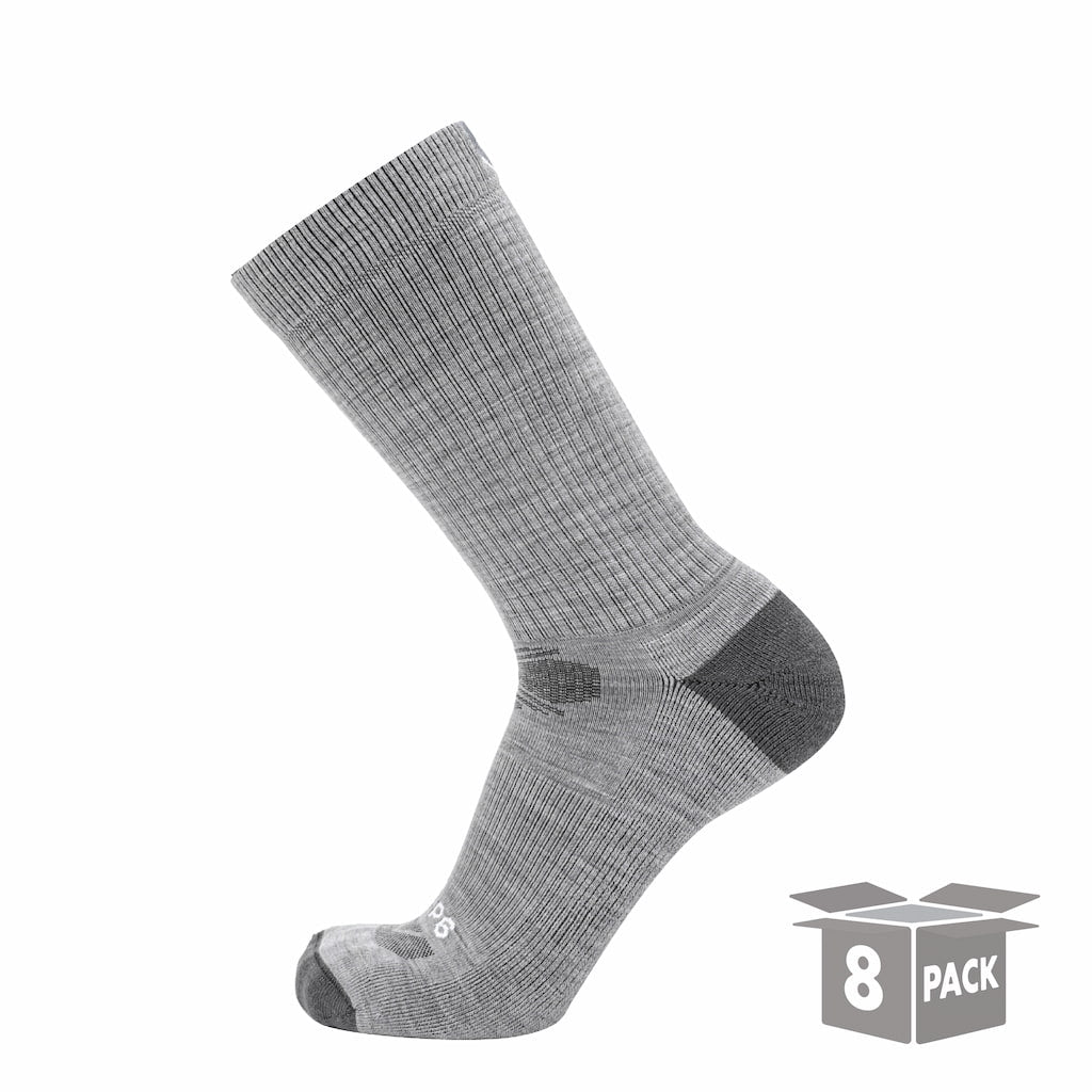 GRIP6 8 Pack Merino Wool Crew Casual Dress Socks Midweight Gray USA Made