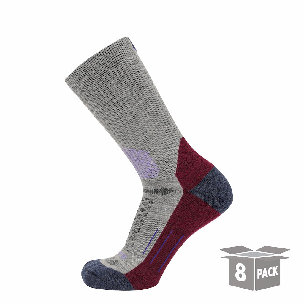 GRIP6 8 Pack Merino Wool Crew Socks Midweight Arch Support Trail Hiking