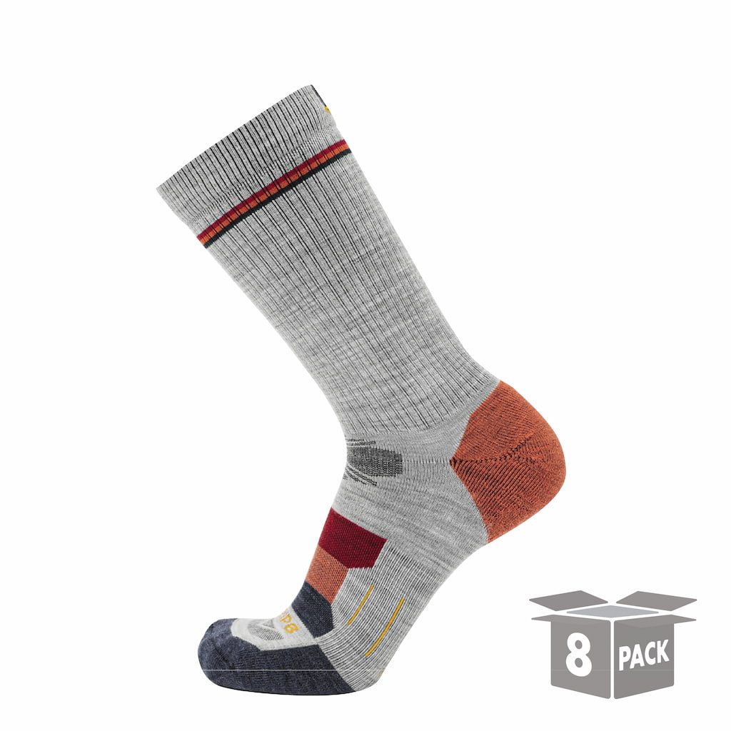 GRIP6 8 Pack Merino Wool Crew Hiking Socks Lightweight Cushion Orange USA