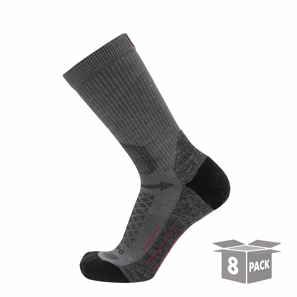 GRIP6 8 Pack Merino Wool Crew Hiking Socks Midweight Cushion Gray USA Made