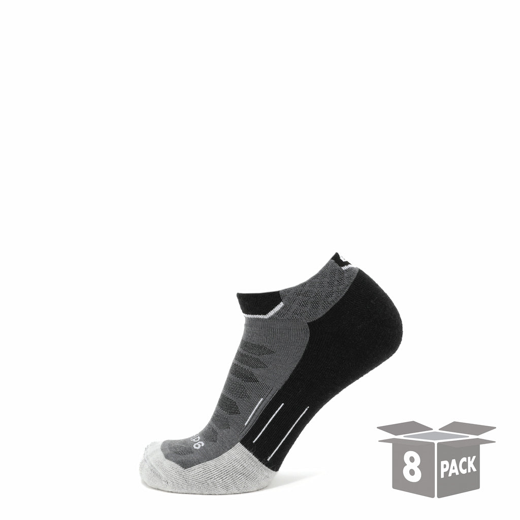 GRIP6 8 Pack Merino Wool Ankle Running Socks Midweight Black USA Made