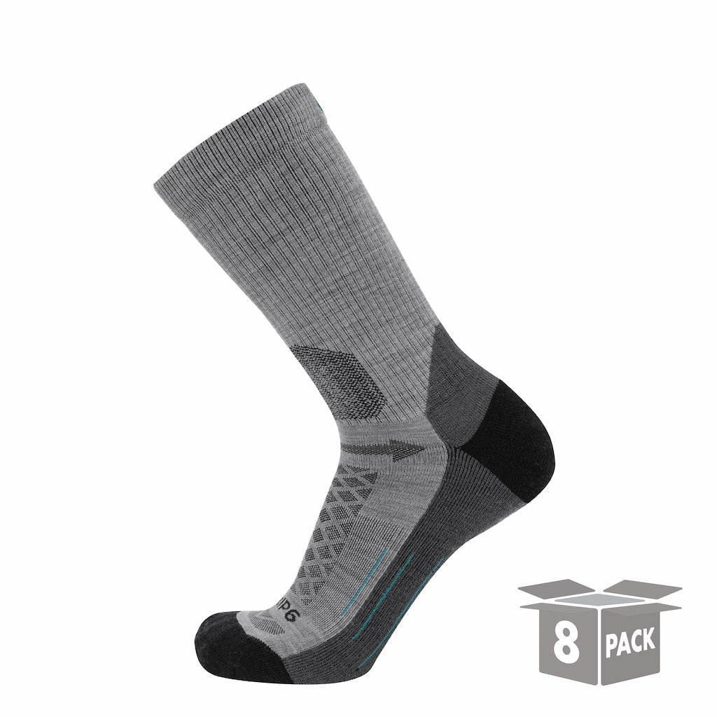 GRIP6 8 Pack Merino Wool Crew Hiking Socks Midweight Cushion Stone USA Made