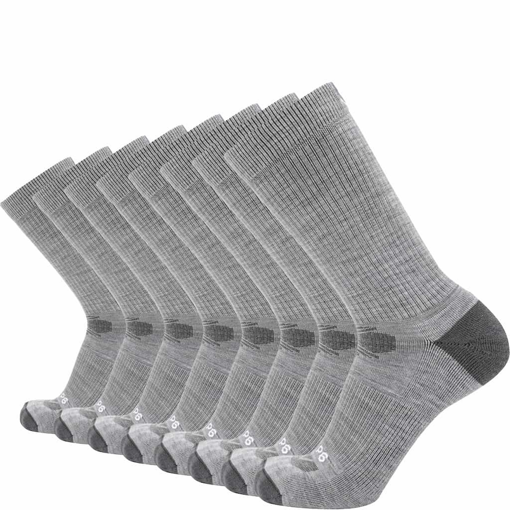 GRIP6 8 Pack Merino Wool Crew Casual Dress Socks Midweight Gray USA Made