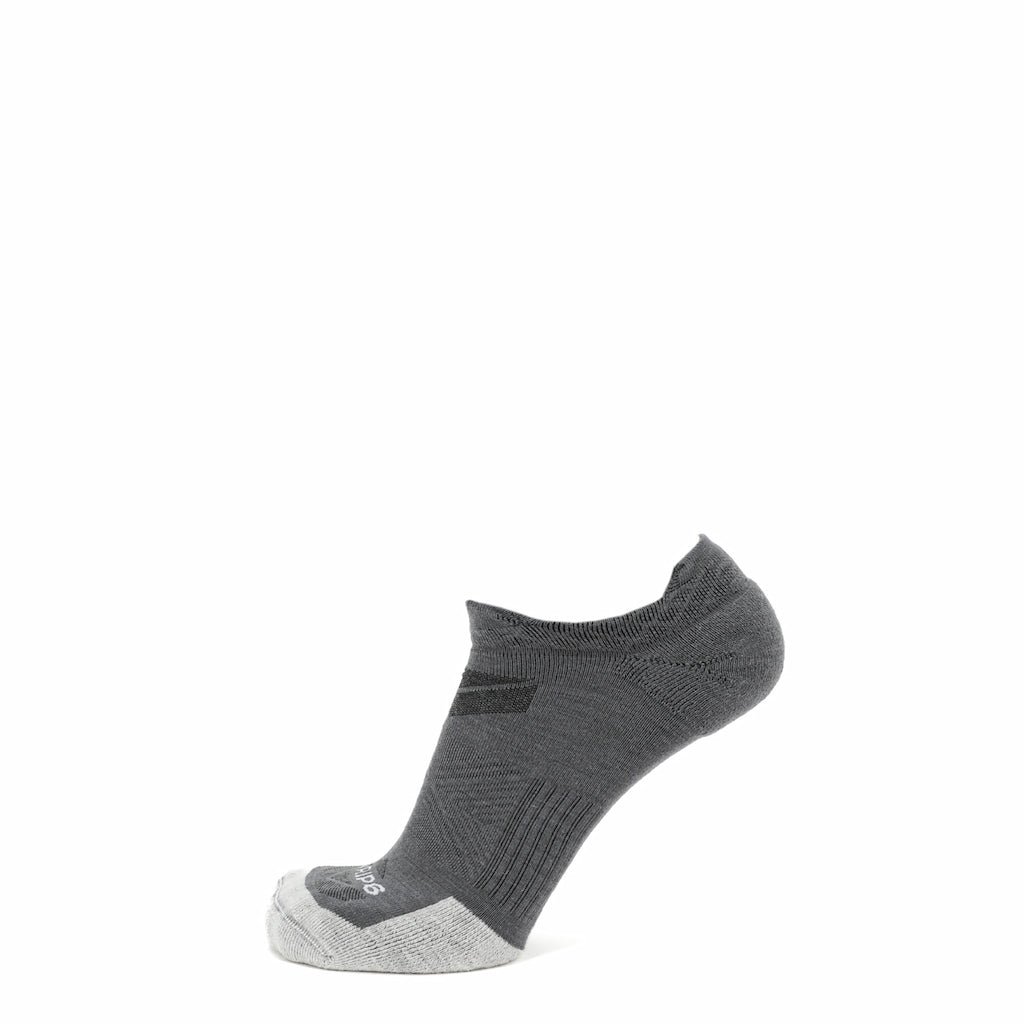 GRIP6 Merino Wool No Show Running Sock Runweight Anti-Blister Gray USA Made