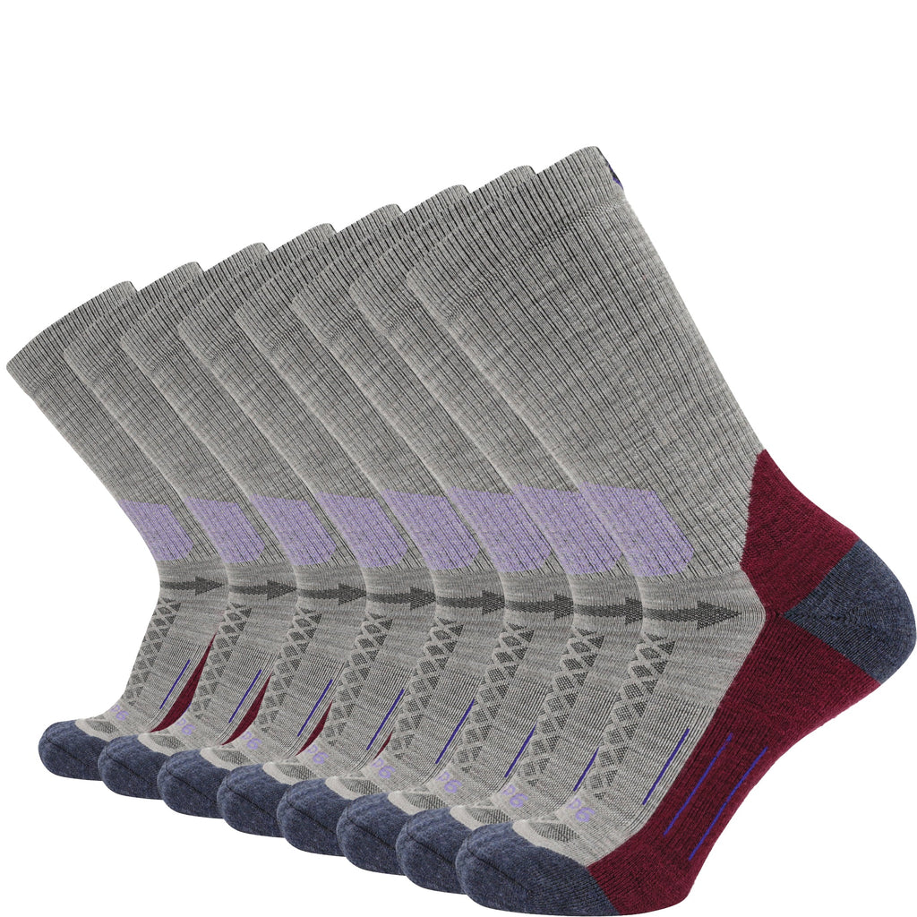 GRIP6 8 Pack Merino Wool Crew Socks Midweight Arch Support Trail Hiking
