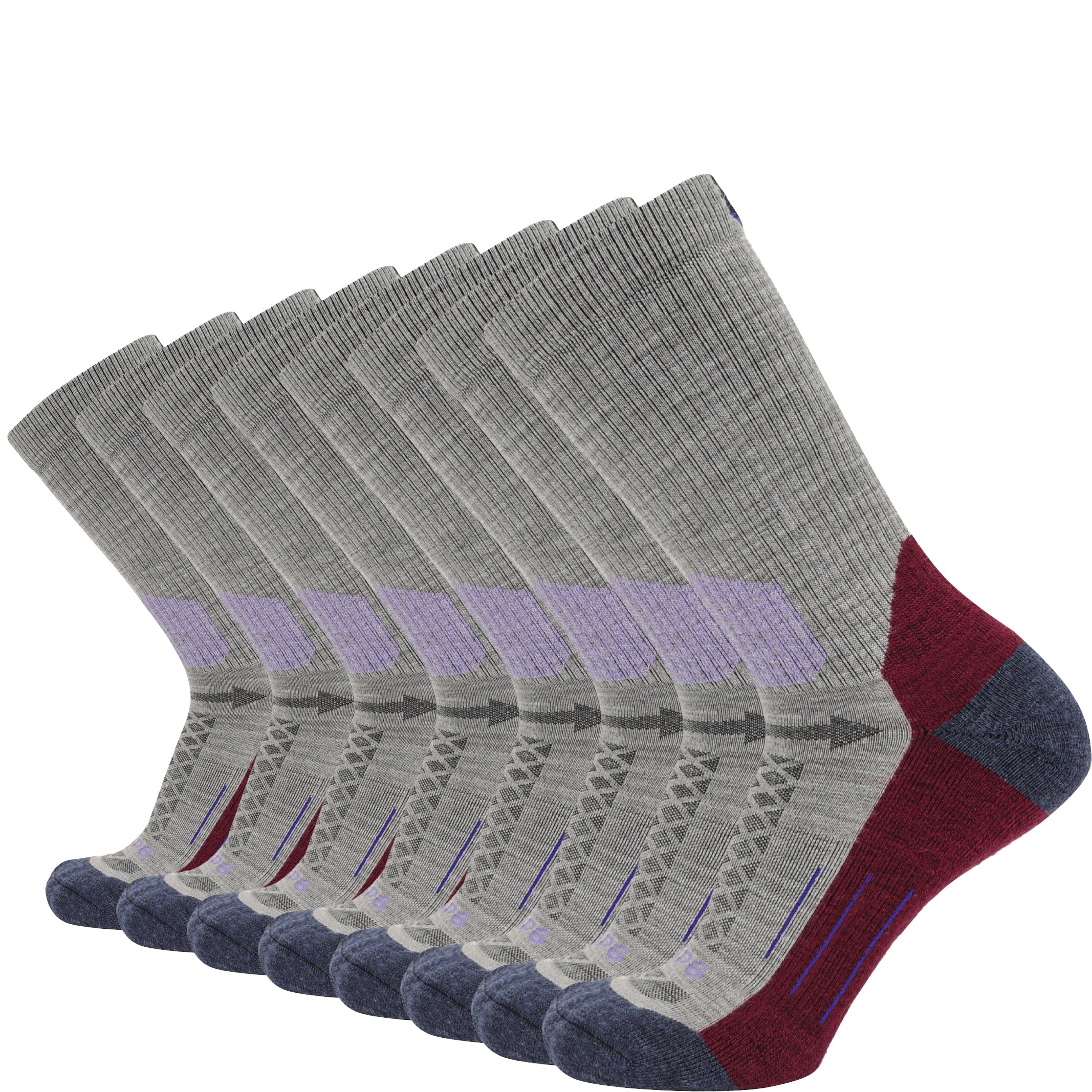 GRIP6 8 Pack Merino Wool Crew Socks Midweight Arch Support Trail Hiking