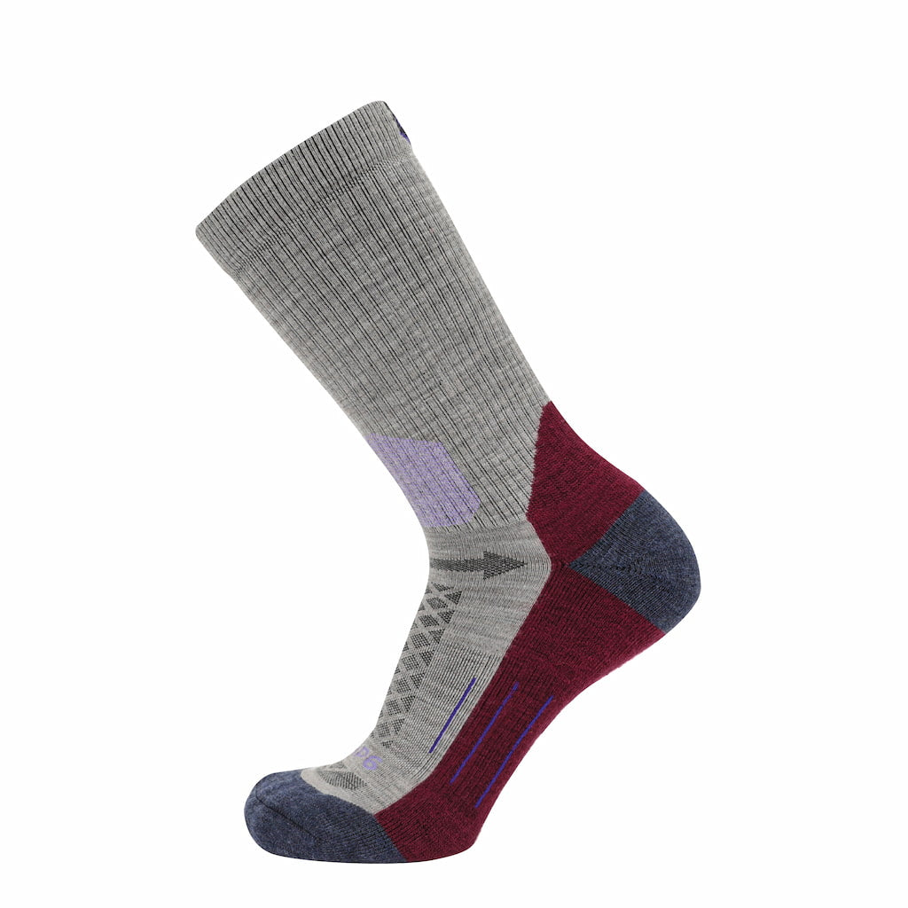 GRIP6 3 Pack Merino Wool Crew Hiking Socks Midweight Cushion Berry USA Made
