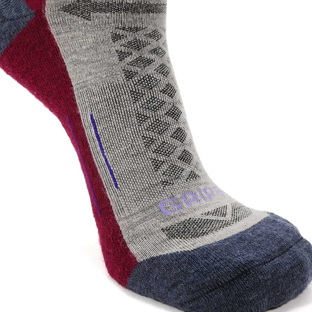 GRIP6 Merino Wool Crew Hiking Sock Midweight Moisture Wicking Berry USA Made