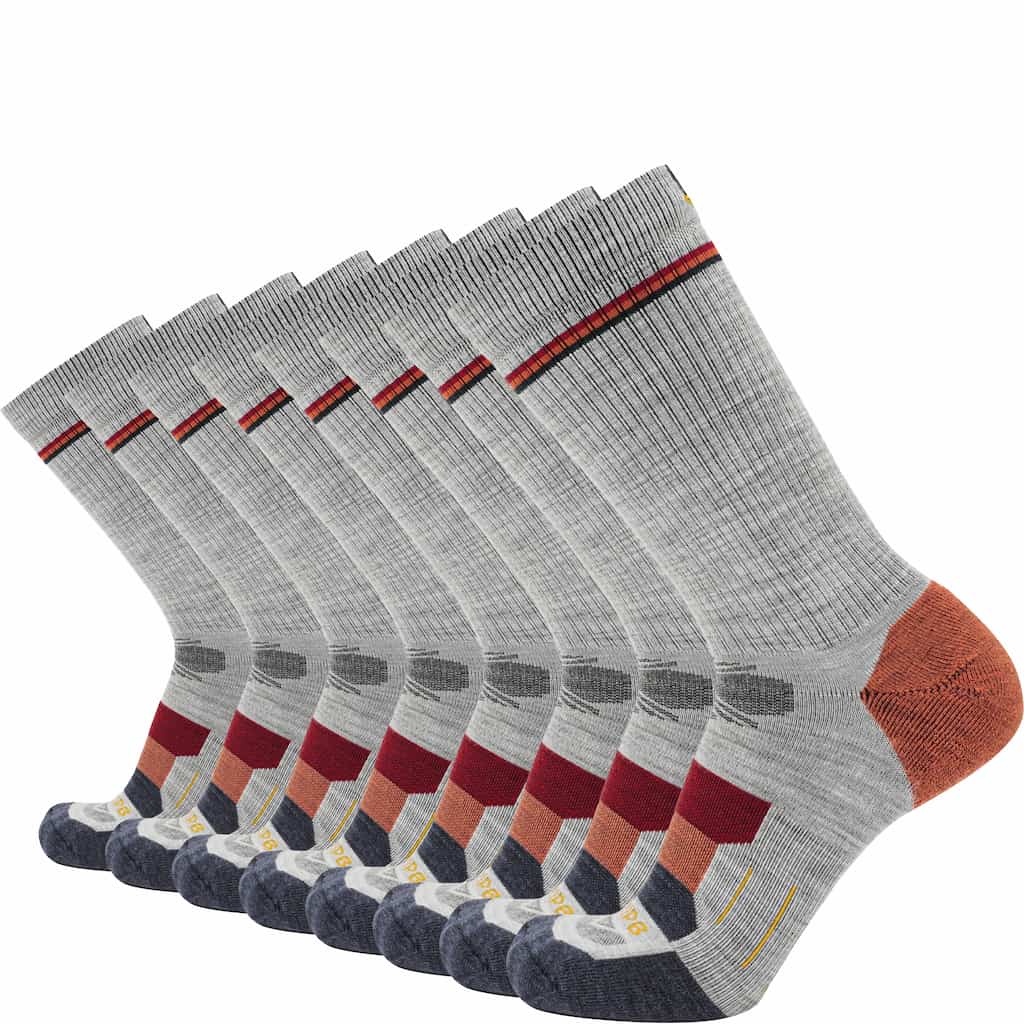 GRIP6 8 Pack Merino Wool Crew Hiking Socks Lightweight Cushion Orange USA
