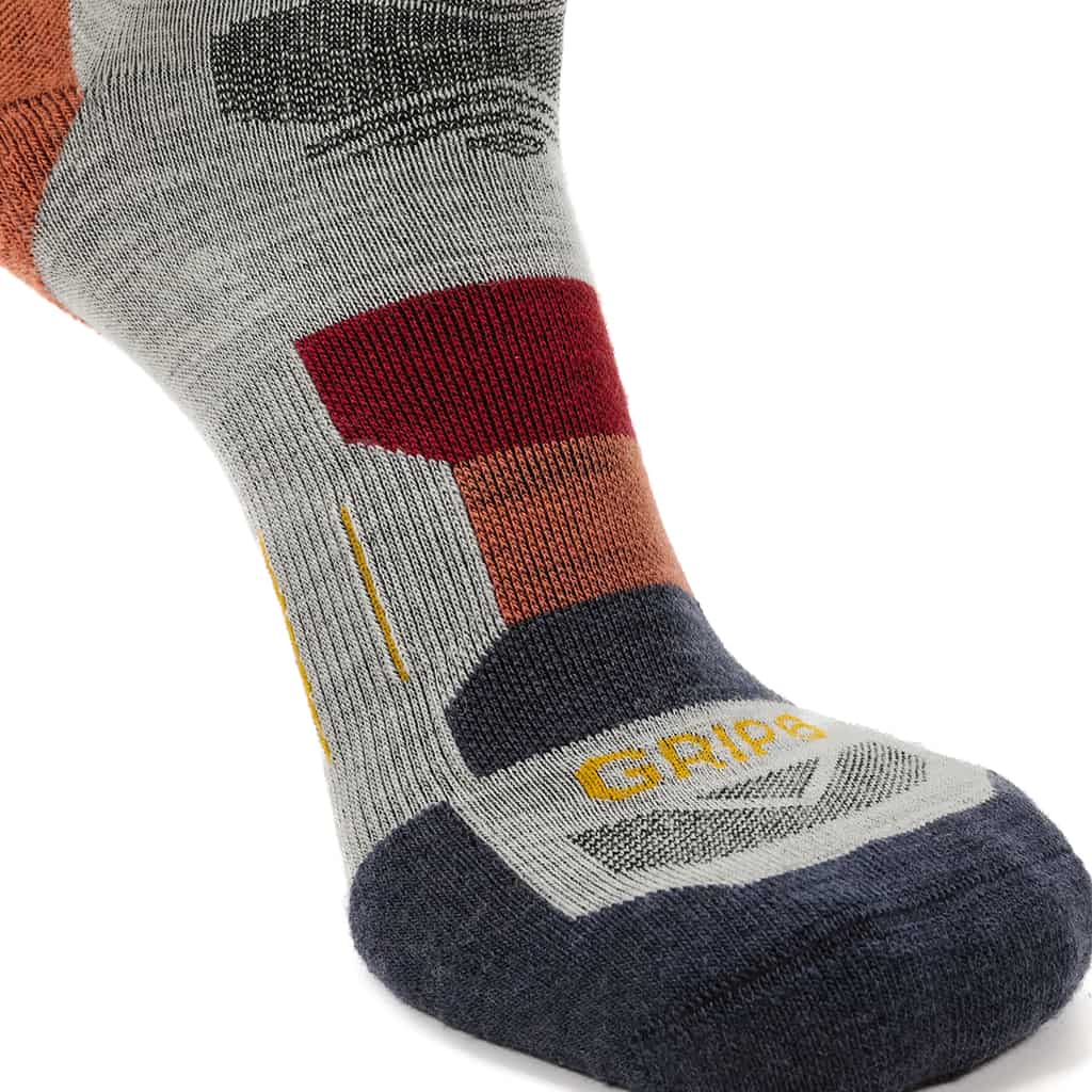GRIP6 3 Pack Merino Wool Crew Hiking Socks Lightweight Cushion Orange USA