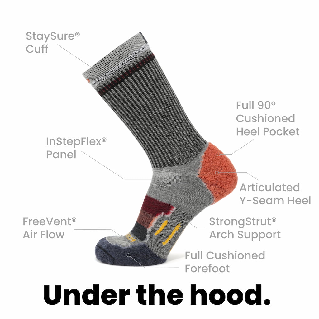 GRIP6 8 Pack Merino Wool Crew Hiking Socks Lightweight Cushion Orange USA
