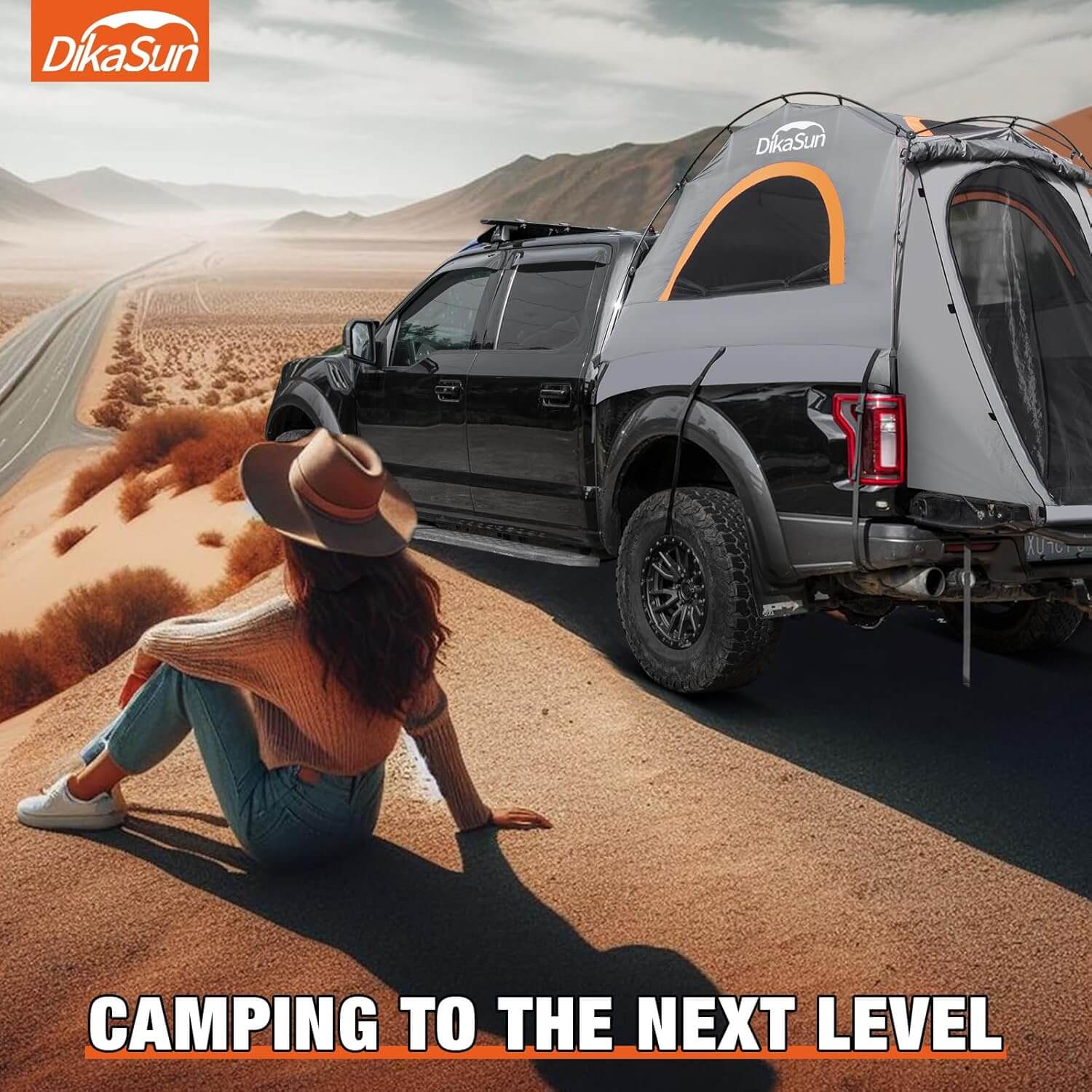 Dikasun Pickup Truck Bed Tent 5.5-6.7ft Gray Double-Layer Camping