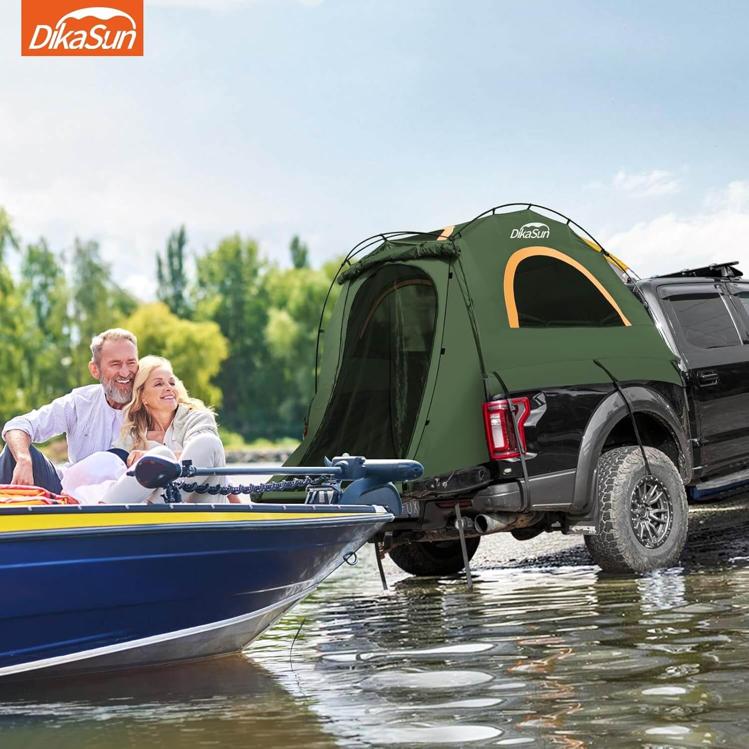 Dikasun Pickup Truck Bed Tent 5.5-6.7ft Green Double-Layer Camping