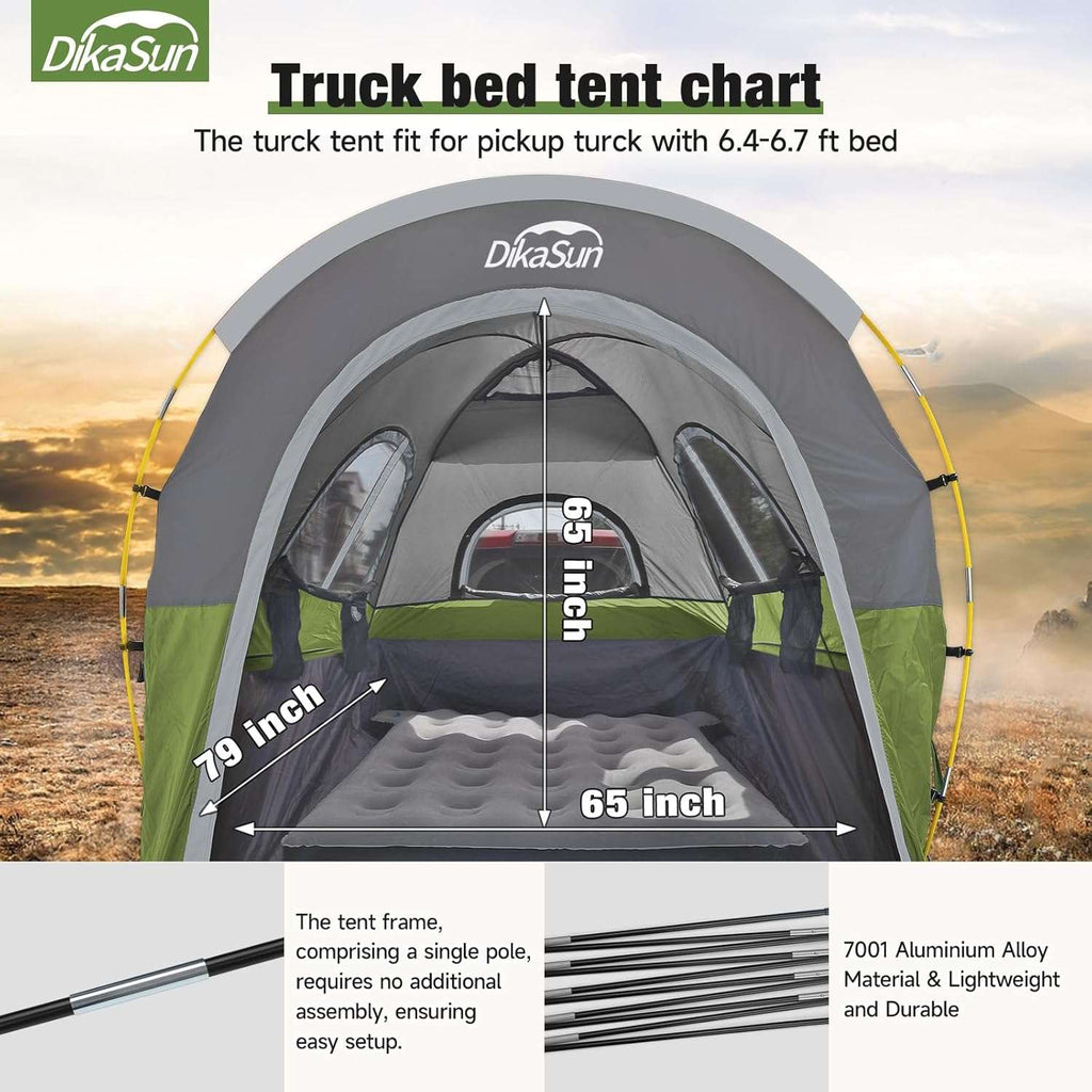 Dikasun Pickup Truck Bed Tent 5.5-6.7ft Green Double-Layer Camping