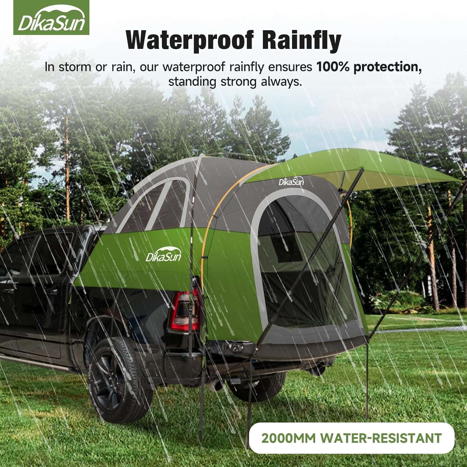 Dikasun Pickup Truck Bed Tent 5.5-6.7ft Green Double-Layer Camping