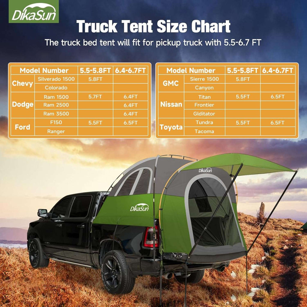 Dikasun Pickup Truck Bed Tent 5.5-6.7ft Green Double-Layer Camping