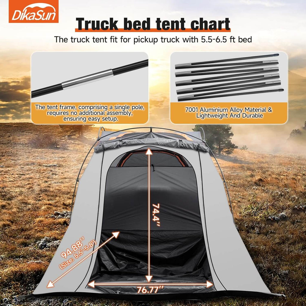 Dikasun Pickup Truck Bed Tent 5.5-6.7ft Gray Double-Layer Camping