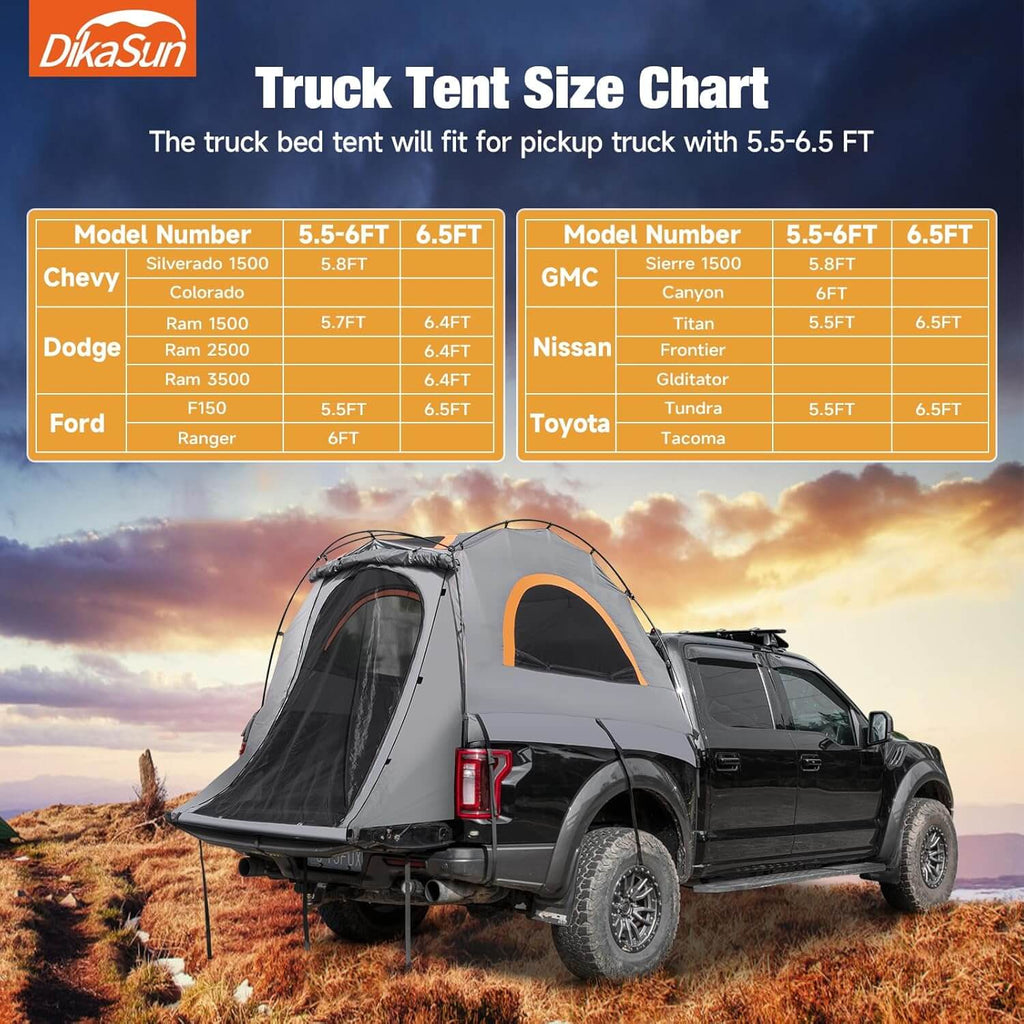 Dikasun Pickup Truck Bed Tent 5.5-6.7ft Gray Double-Layer Camping