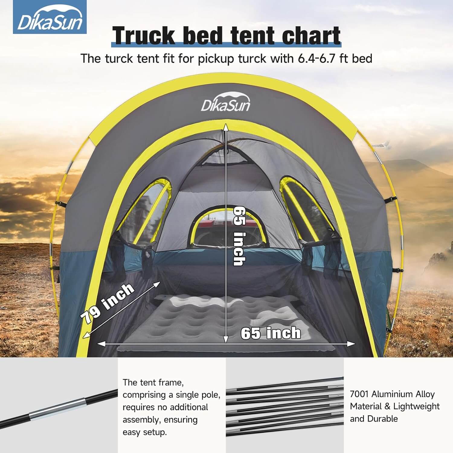 Dikasun Pickup Truck Bed Tent 5.5-6.7ft Navy Double-Layer Camping