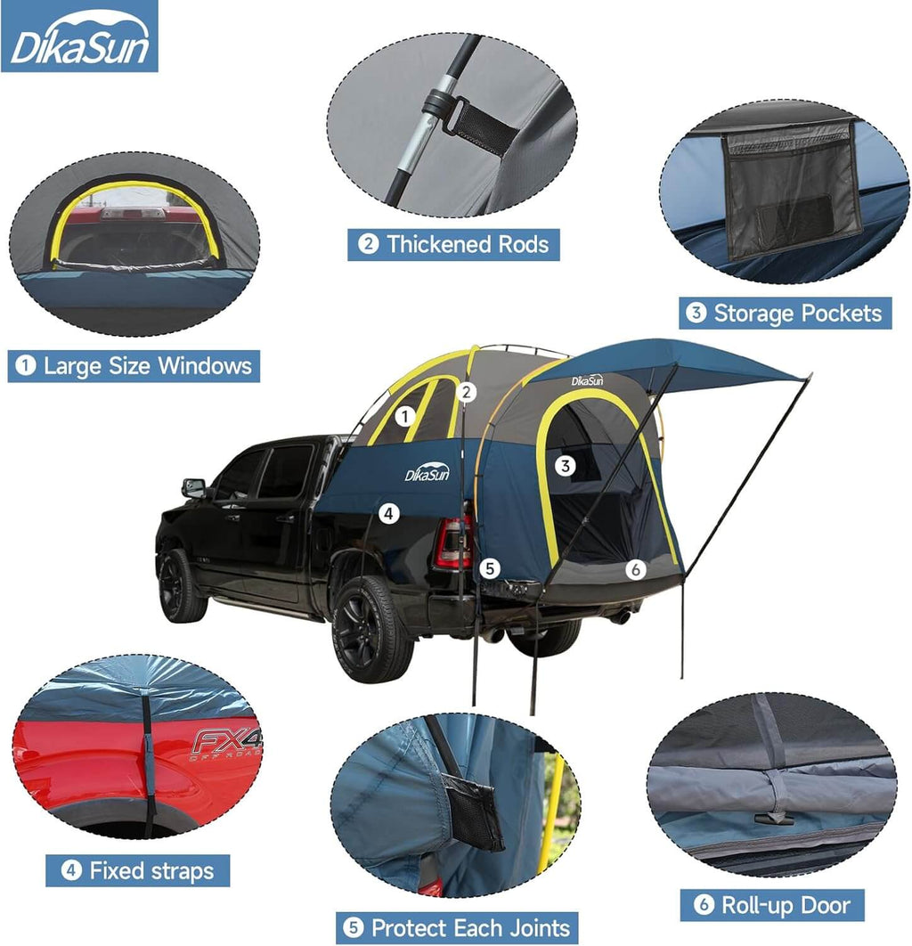 Dikasun Pickup Truck Bed Tent 5.5-6.7ft Navy Double-Layer Camping