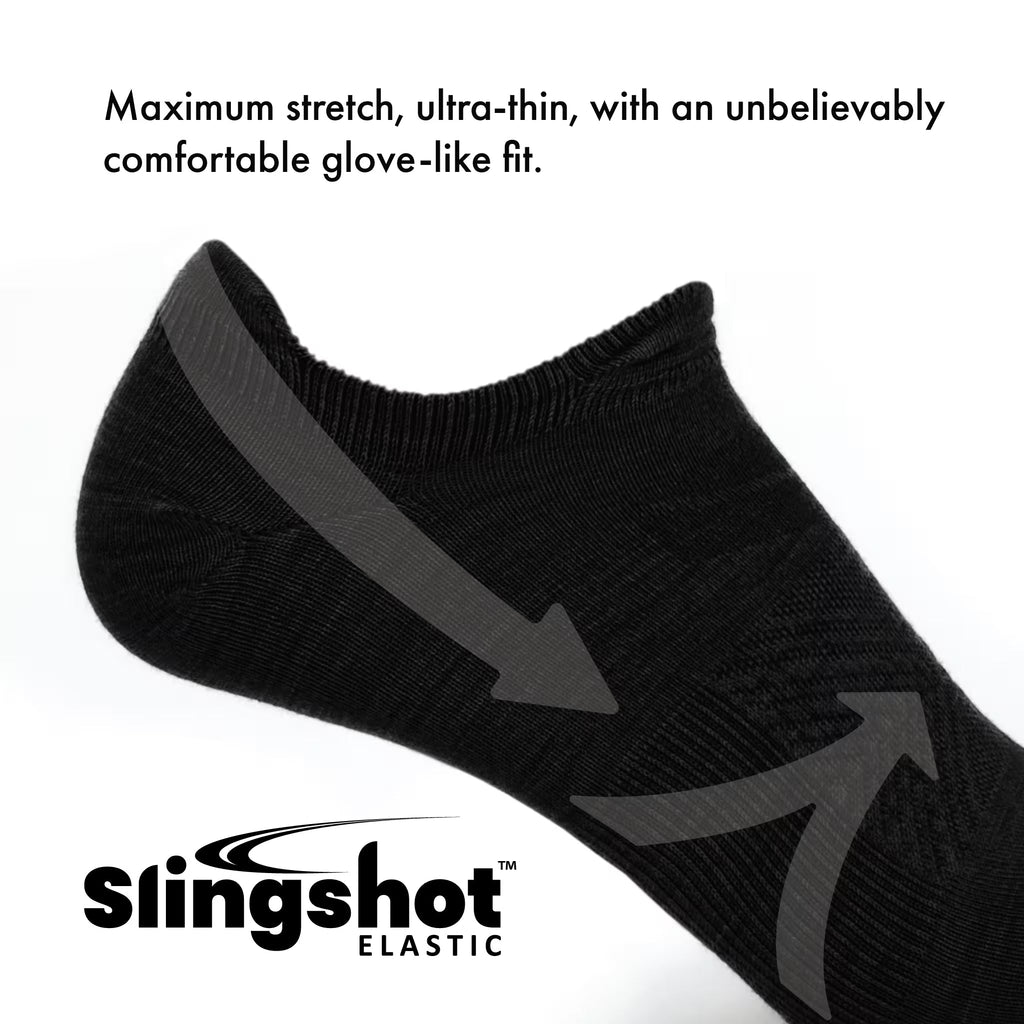 GRIP6 Merino Wool No Show Running Sock Ultralight Anti-Blister Black USA Made