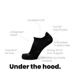 GRIP6 Merino Wool No Show Running Sock Ultralight Anti-Blister Black USA Made
