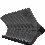 GRIP6 8 Pack Merino Wool Crew Hiking Socks Midweight Cushion Gray USA Made