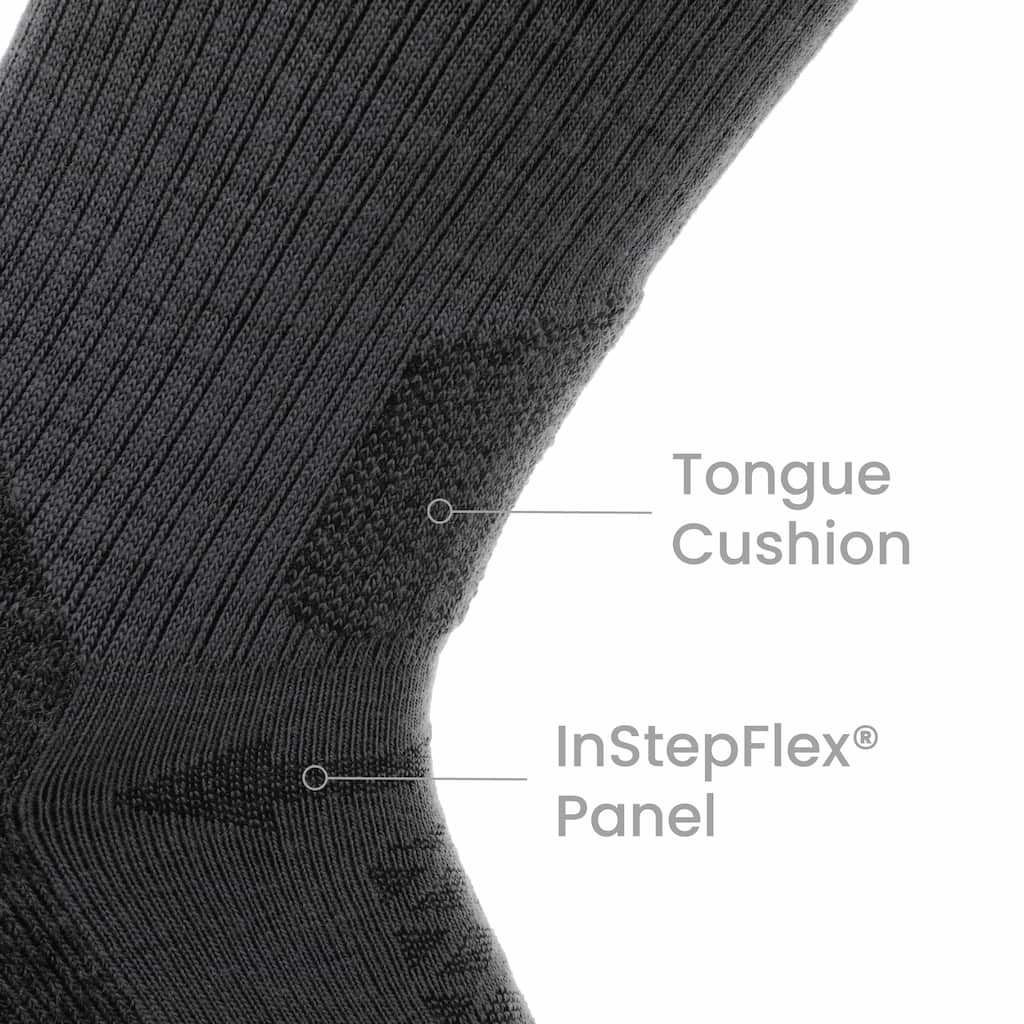 GRIP6 3 Pack Merino Wool Crew Hiking Socks Midweight Cushion Gray USA Made