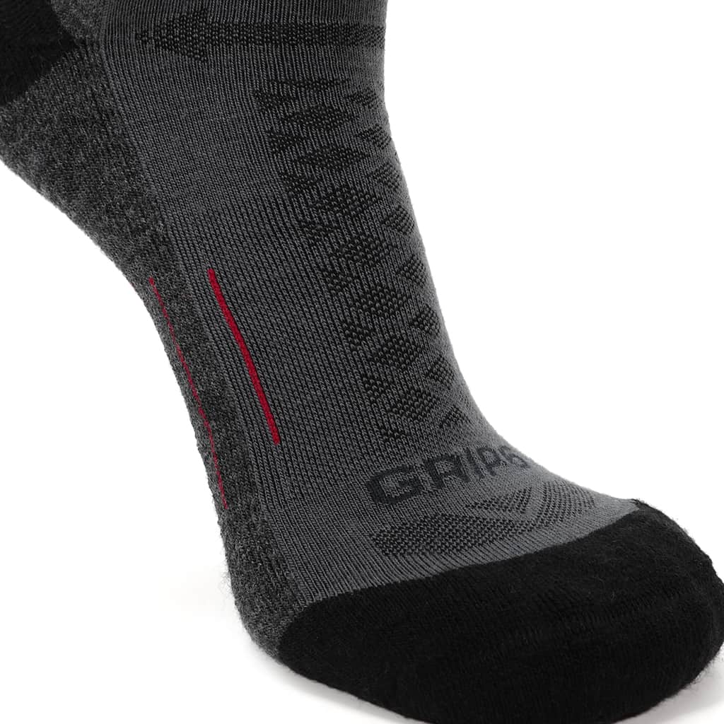 GRIP6 3 Pack Merino Wool Crew Hiking Socks Midweight Cushion Gray USA Made