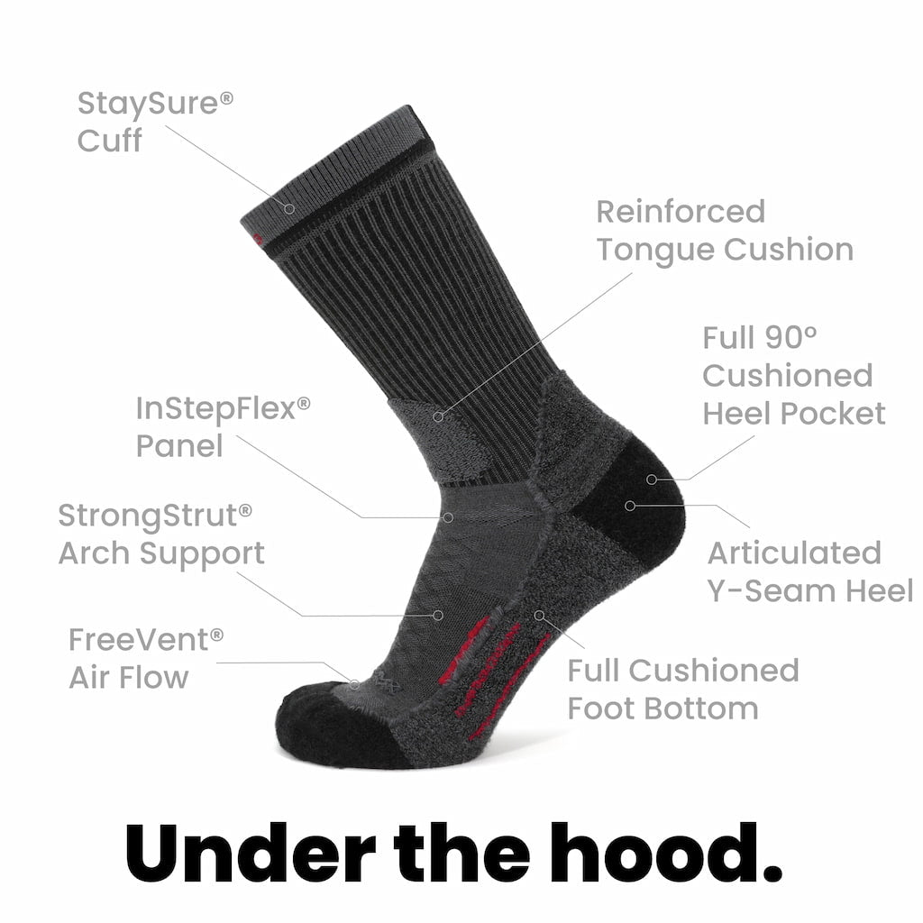 GRIP6 8 Pack Merino Wool Crew Hiking Socks Midweight Cushion Gray USA Made