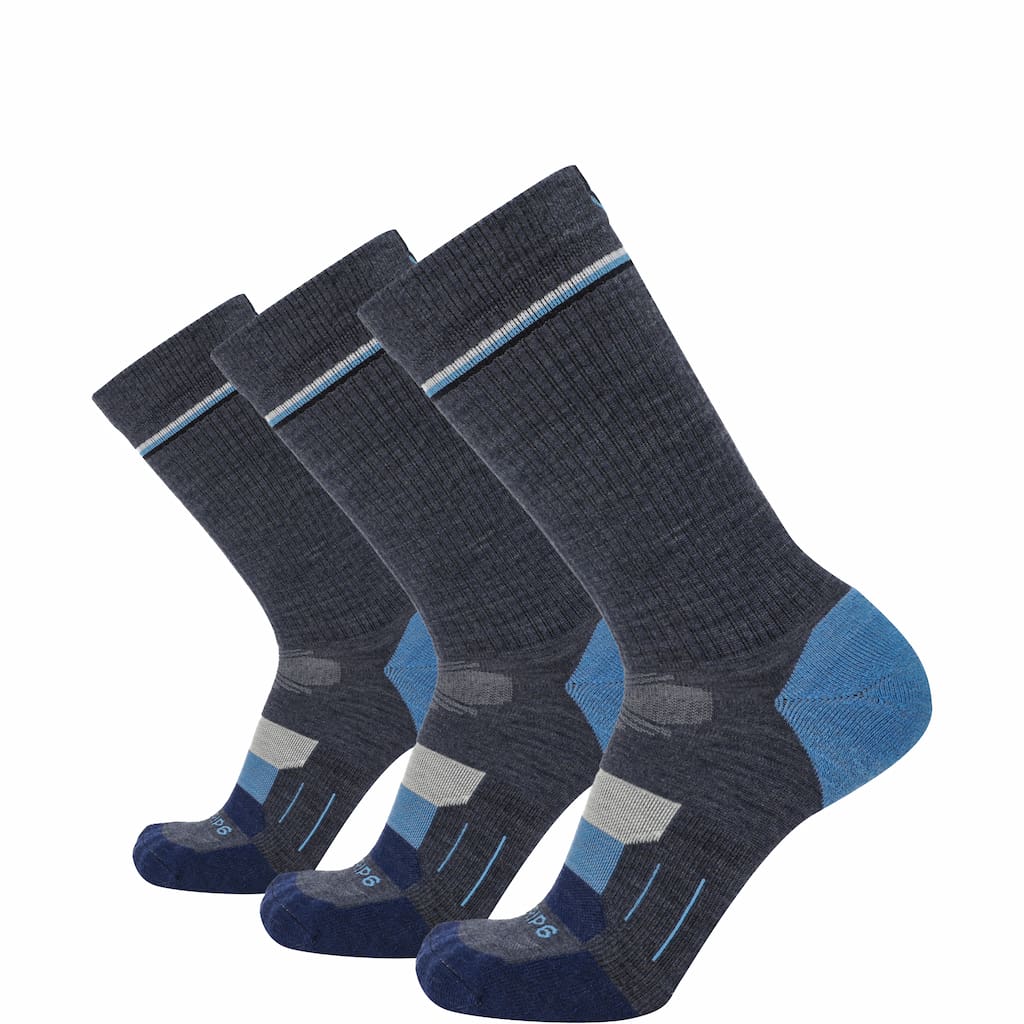 GRIP6 Merino Wool Crew Hiking Sock Lightweight Blue USA Made Lifetime Warranty
