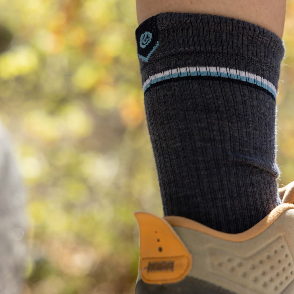 GRIP6 Merino Wool Crew Hiking Sock Lightweight Blue USA Made Lifetime Warranty