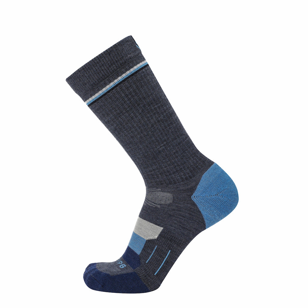 GRIP6 3 Pack Merino Wool Crew Hiking Socks Lightweight Cushion Blue USA Made