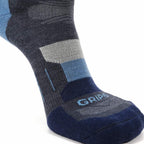 GRIP6 Merino Wool Crew Hiking Sock Lightweight Blue USA Made Lifetime Warranty