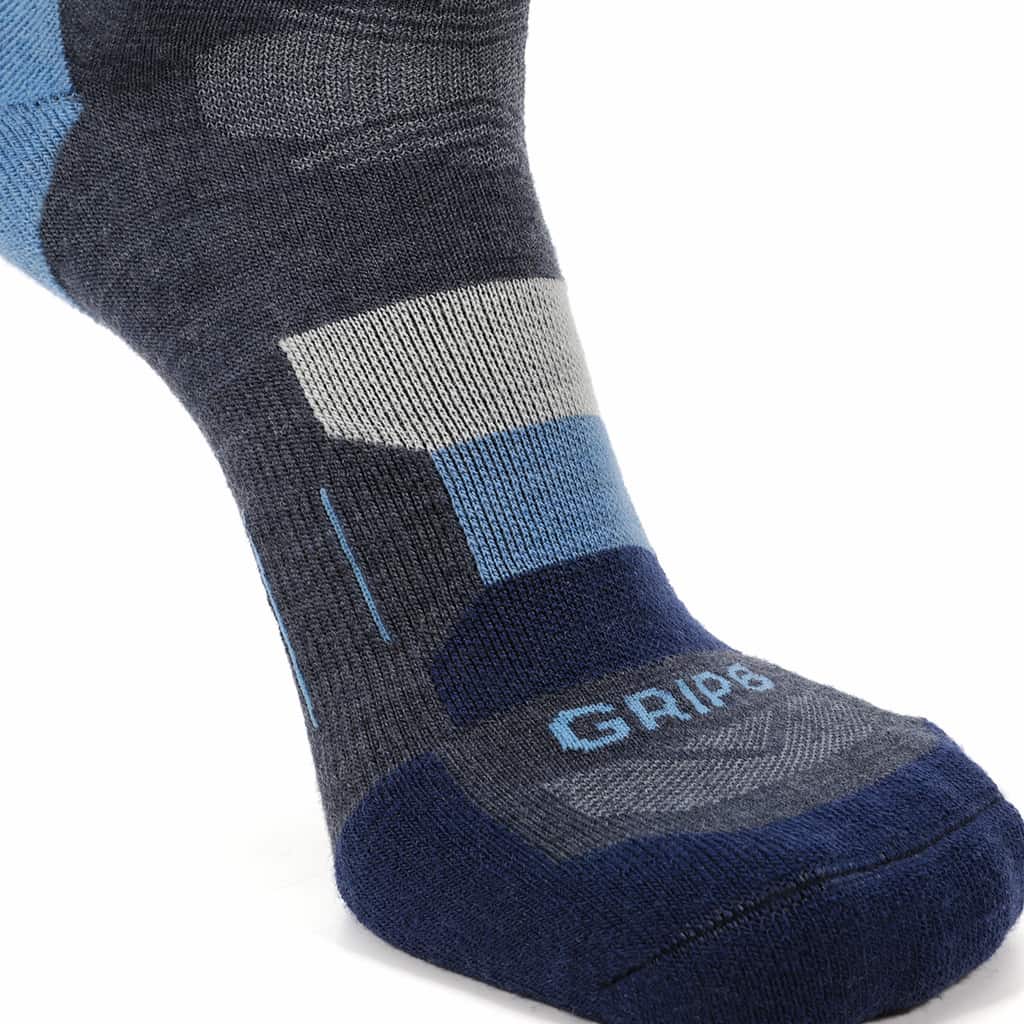 GRIP6 Merino Wool Crew Hiking Sock Lightweight Blue USA Made Lifetime Warranty