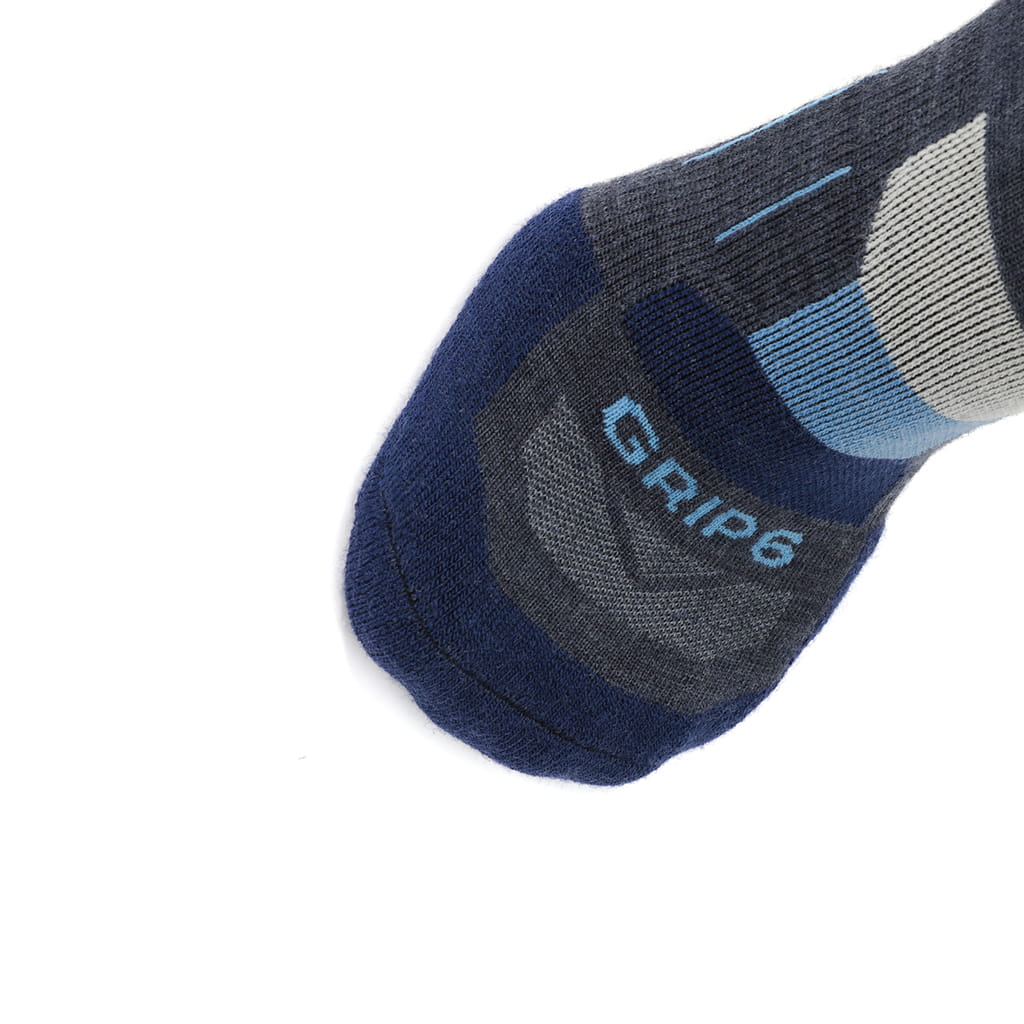 GRIP6 Merino Wool Crew Hiking Sock Lightweight Blue USA Made Lifetime Warranty