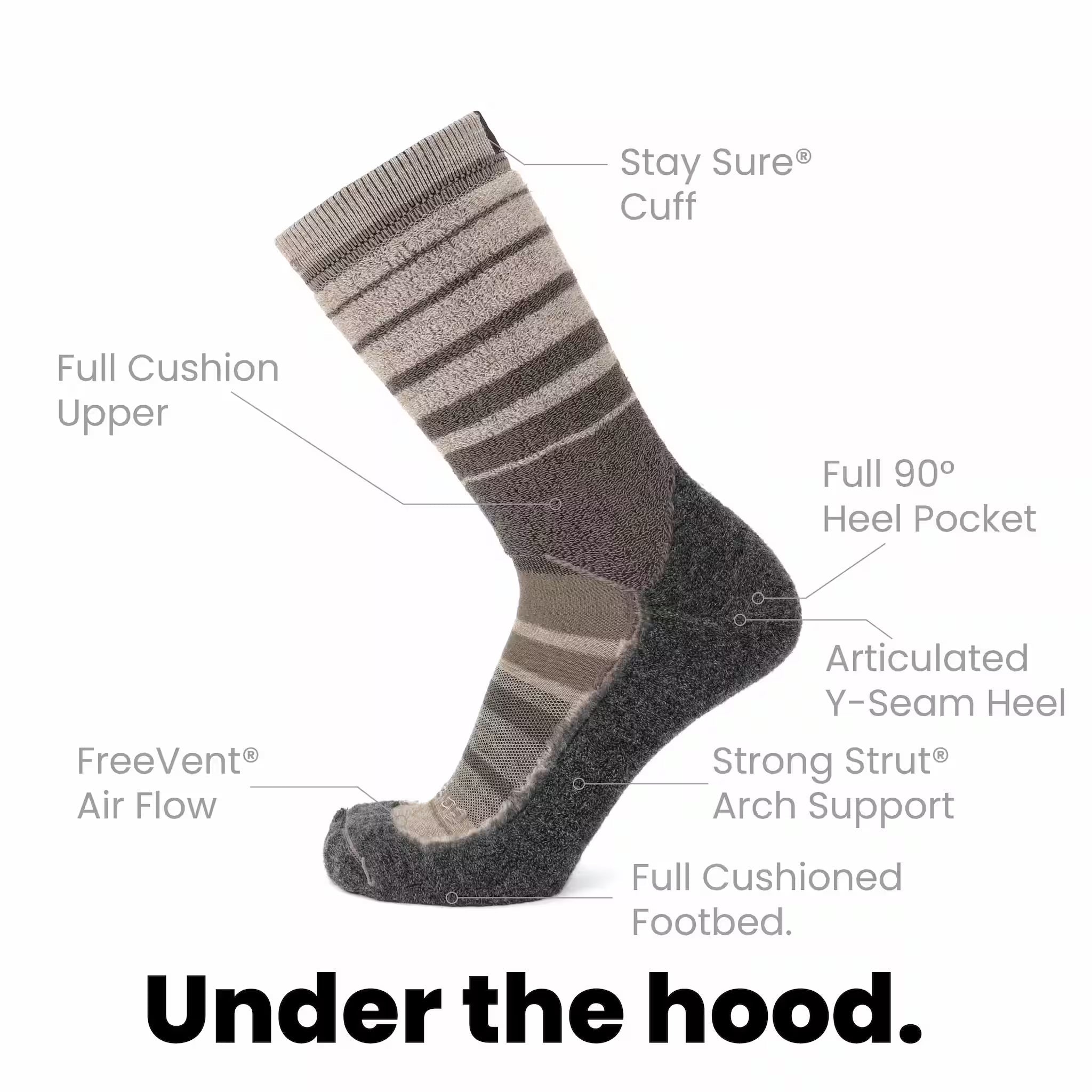 GRIP6 Merino Wool Crew Hiking Sock Heavyweight Moisture Wicking Tan USA Made
