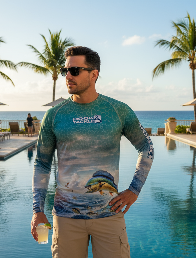 Hook & Tackle Bull Dolphin Long Sleeve UPF Moisture-Wicking Fishing Shirt