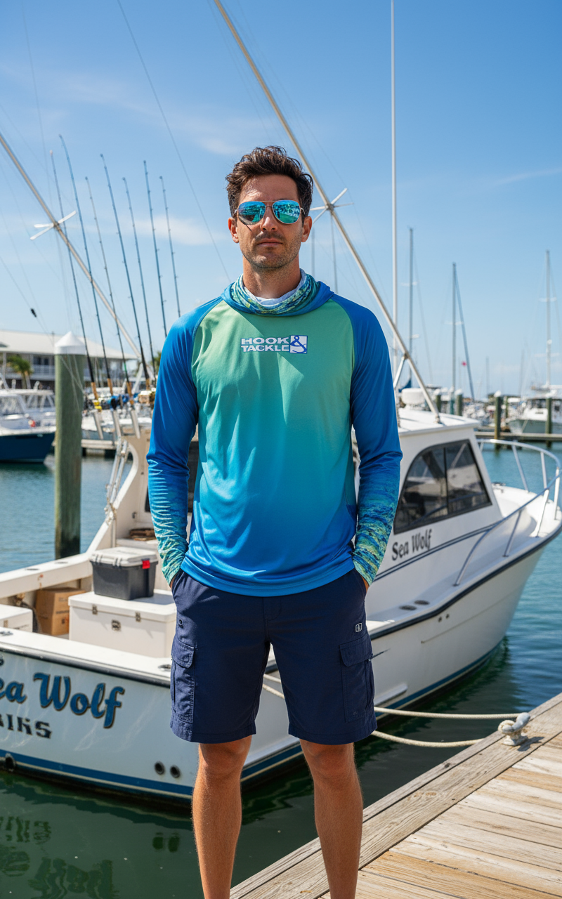 Hook & Tackle Mahi Camo UPF Fishing Hoodie Built-In Gaiter