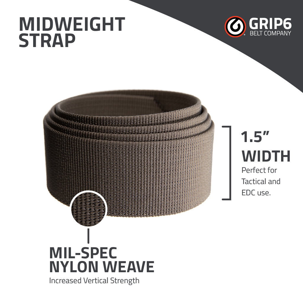 GRIP6 Buffalo Belt 1.5" Nylon Web Adjustable No Holes Outdoor USA Made