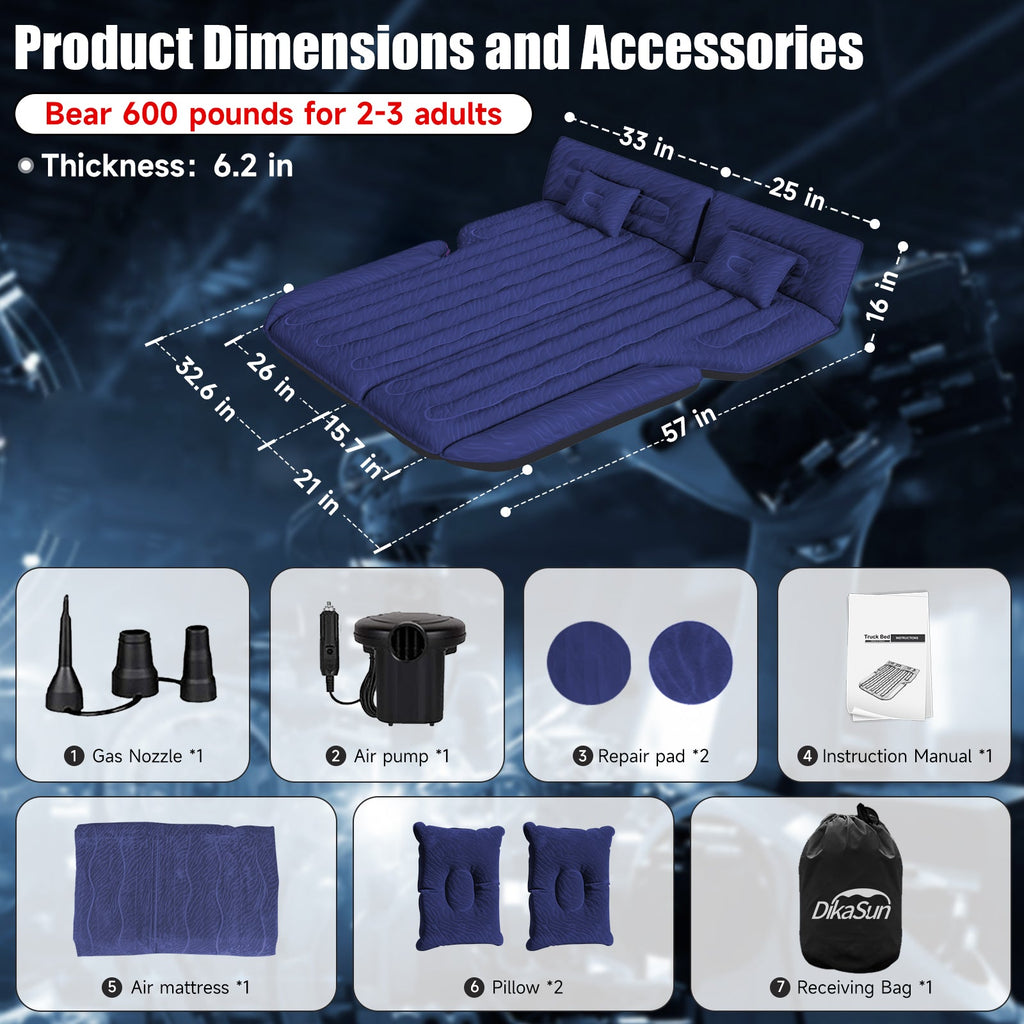 Dikasun Universal SUV Air Mattress Navy PVC Flocking Electric Pump