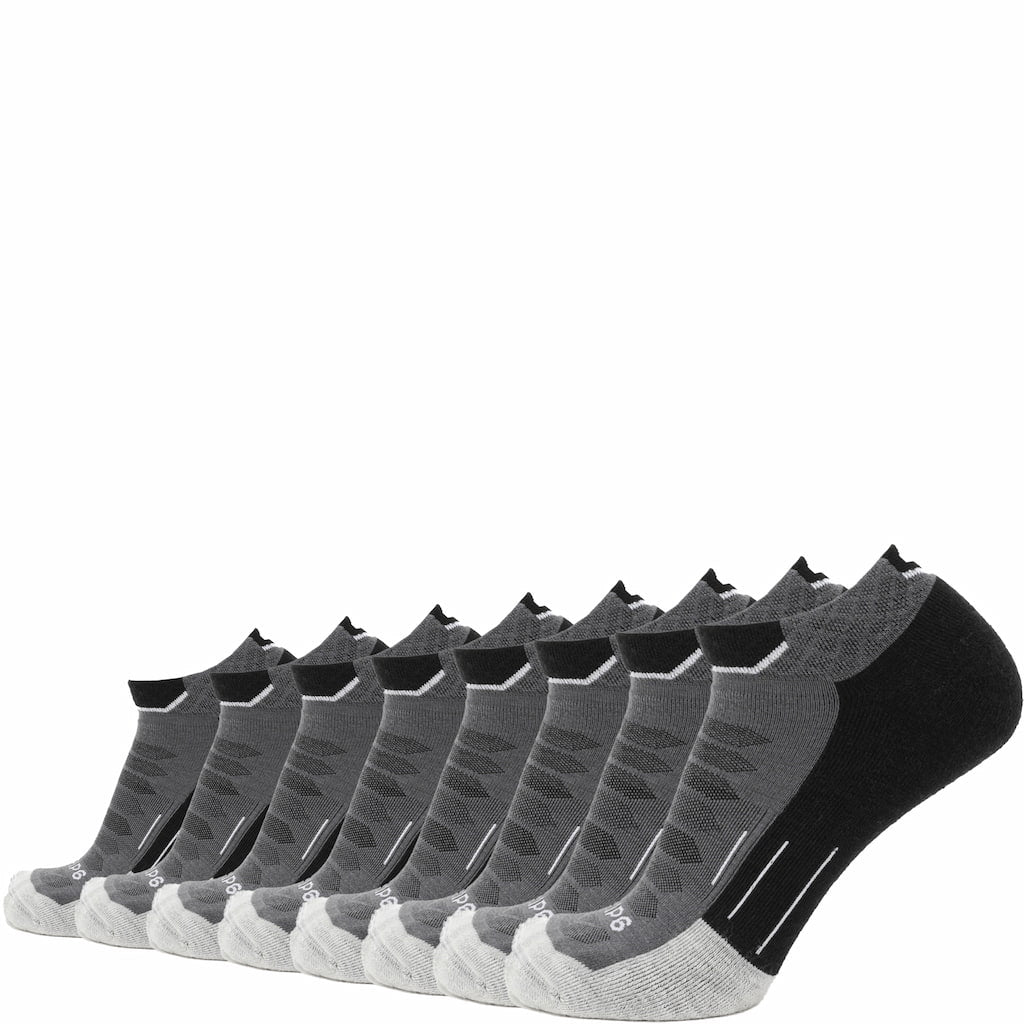 GRIP6 8 Pack Merino Wool Ankle Running Socks Midweight Black USA Made