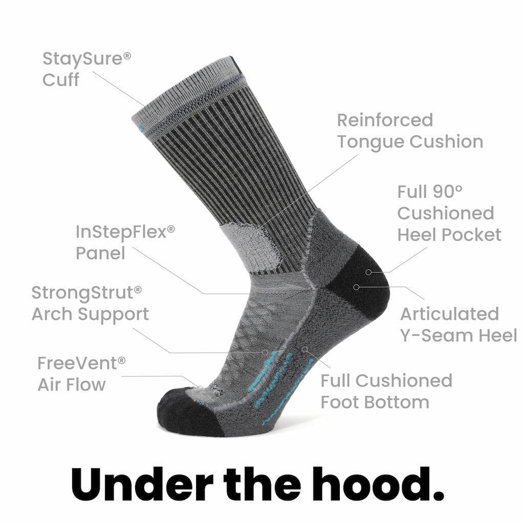 GRIP6 3 Pack Merino Wool Crew Hiking Socks Midweight Cushion Stone USA Made