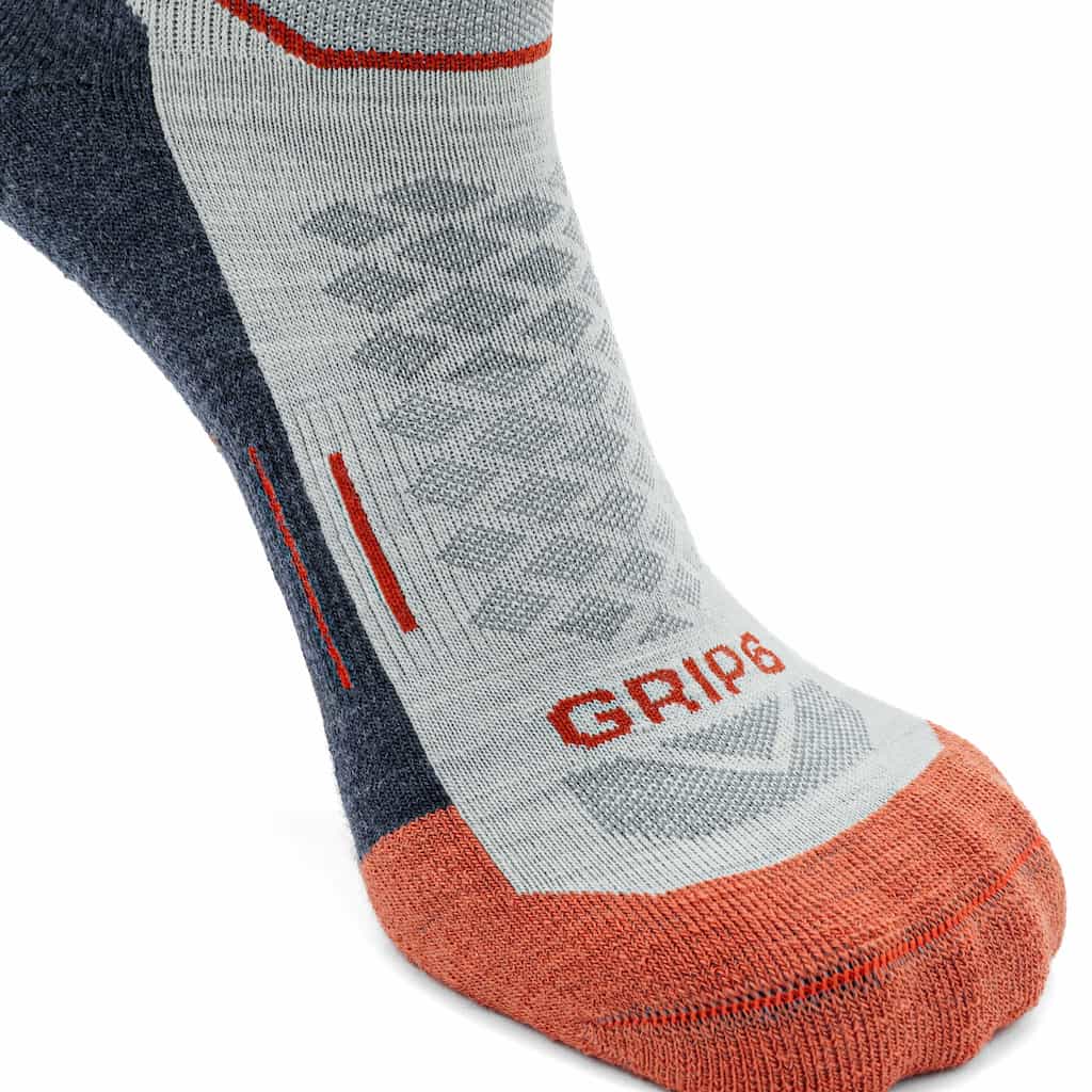 GRIP6 3 Pack Merino Wool 1/4 Crew Running Socks Midweight Orange USA Made