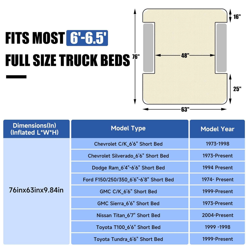 Dikasun 5.5-6.5ft Truck Bed Air Mattress Red PVC Flocking Camping